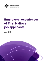 white report cover with purple triangle image and report title - Employers experiences of First Nations job applicants