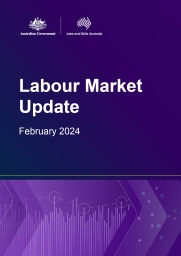 A purple cover with white text - Labour Market Update February 2024