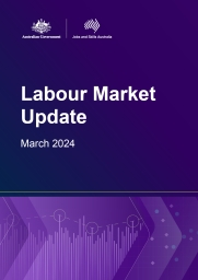 A purple cover page with white text - Labour Market Update - March 2024