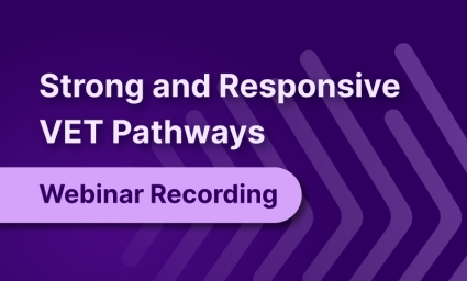 Purple background with text - Strong and Responsive VET Pathways Webinar Recording