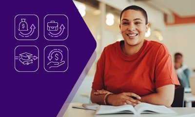 Smiling person with a textbook