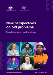 Purple cover with text - New perspectives on old problems - Gender Economic Equality Study Paper 1 of 3 