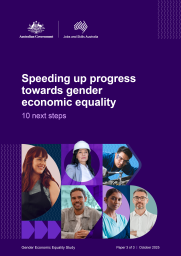 Purple cover with text - Speeding up progress towards gender economic equality