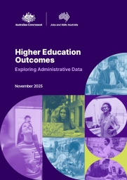 Purple cover with text - Higher Education Outcomes: Exploring administrative data